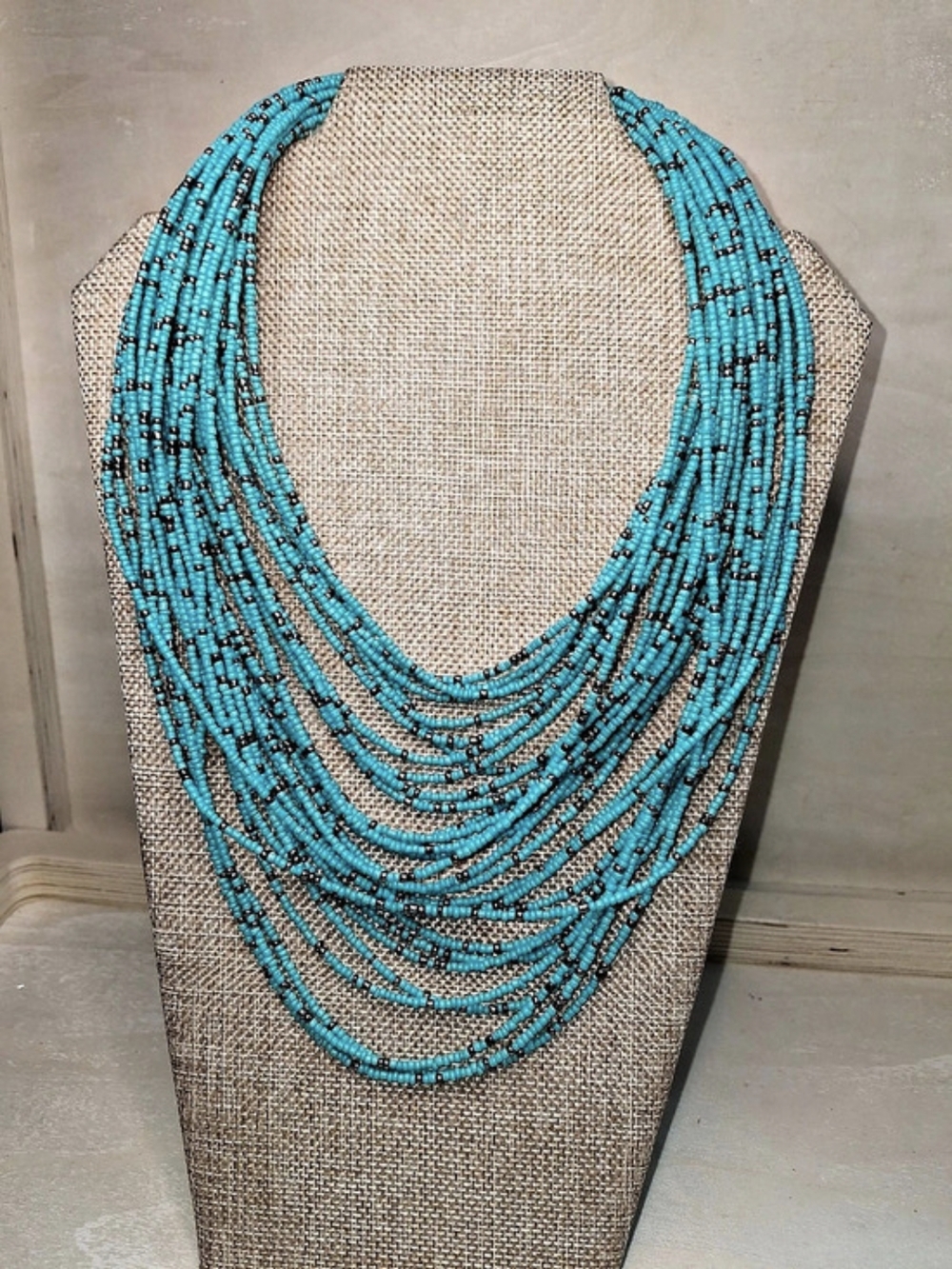 Beaded Multi-Strand Necklace in Blue & Black